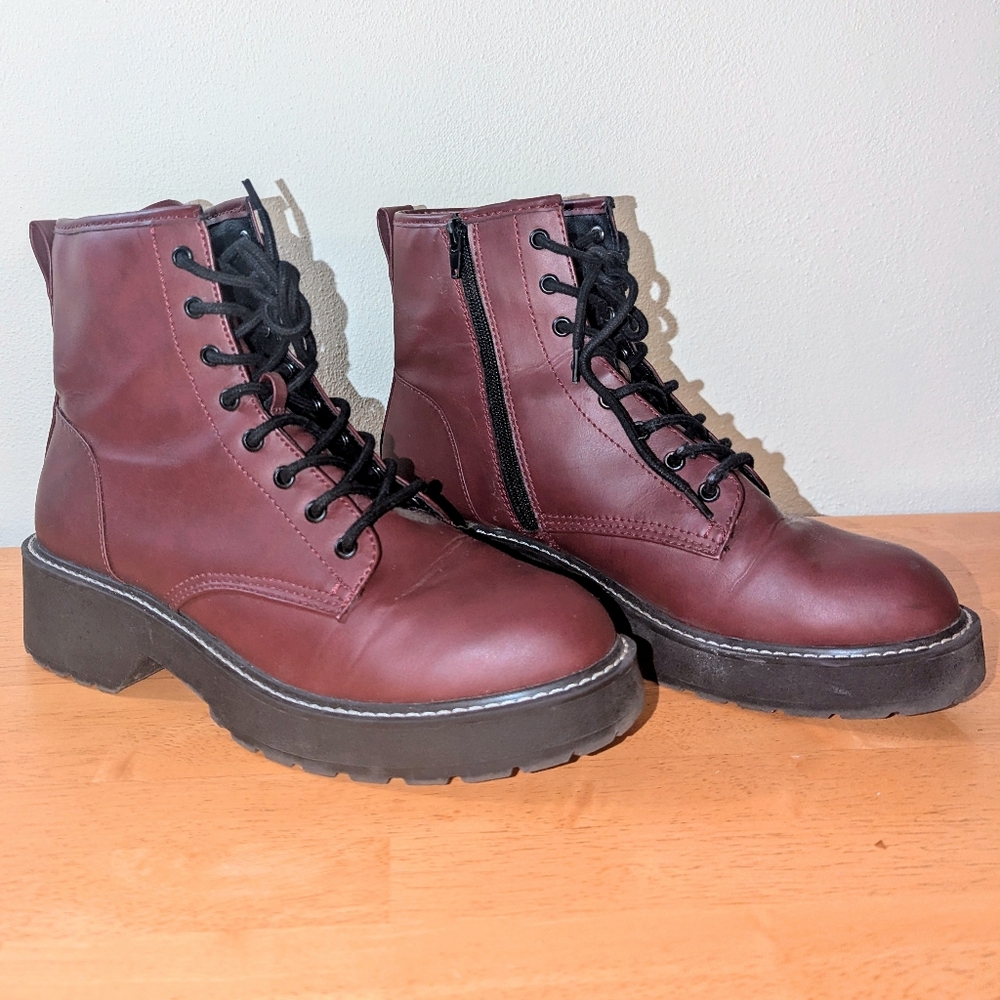 Madden Girl Maroon Combat Boots